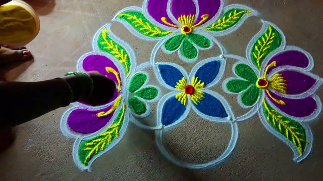 vaigasi madham kolam3*1 easy simple flowerrangoli/trendingrangoli/beautifulrangoli/kanishcreatives