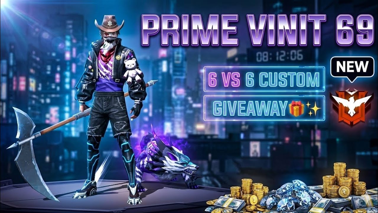 PRIME VINIT IS LIVE FREE FIRE MAX 6 VS 6 CUSTOM AND GIVEAWAY COSTOM 8 BAJE PM LIVE SUBSCRIBE🚀