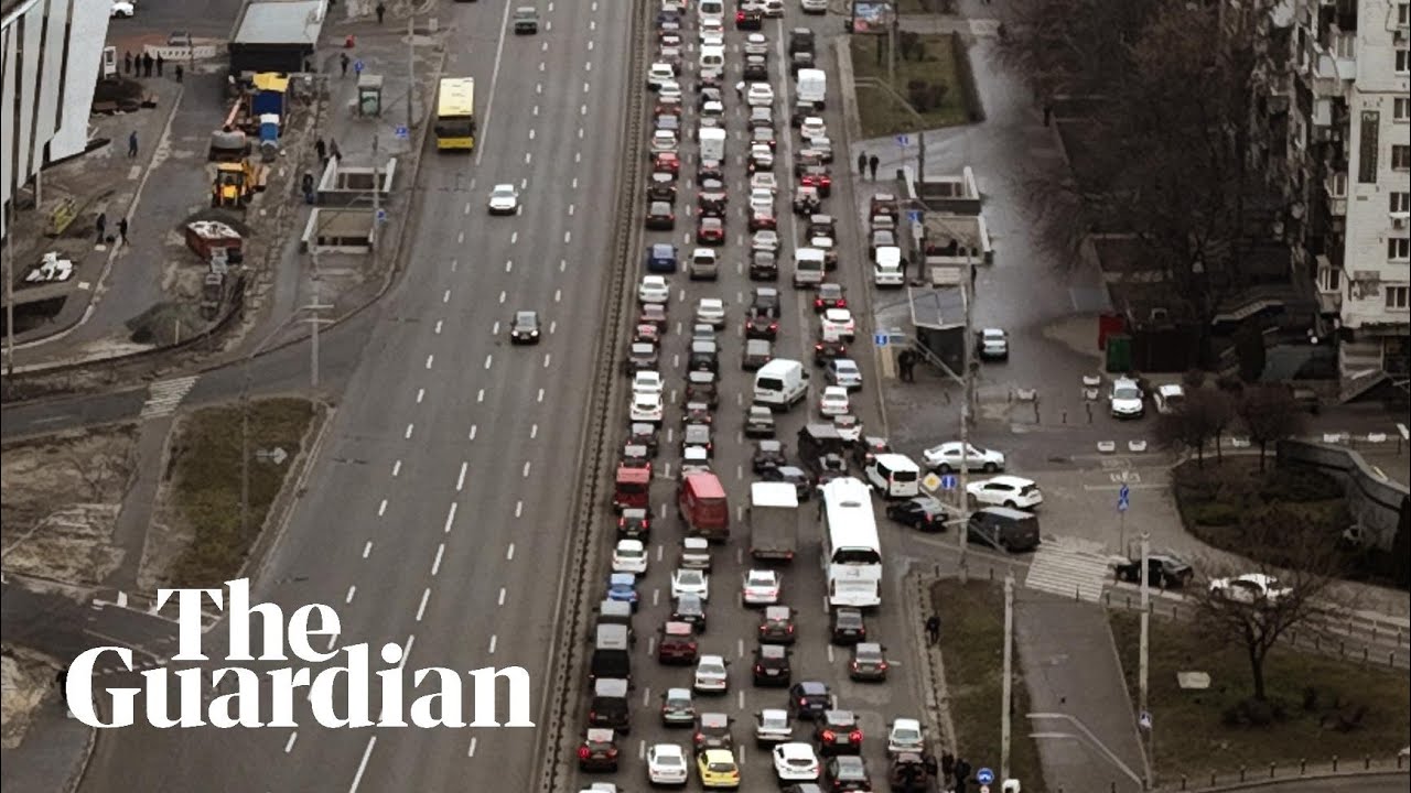 Long lines of traffic as people flee Ukraine's capital