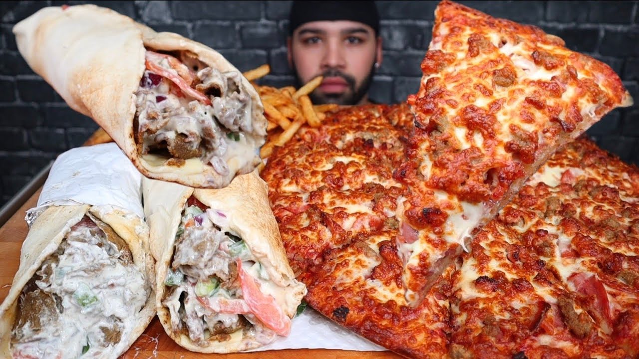 ASMR MEATSA PIZZA, JUMBO DONAIRS, AND FRIES MUKBANG