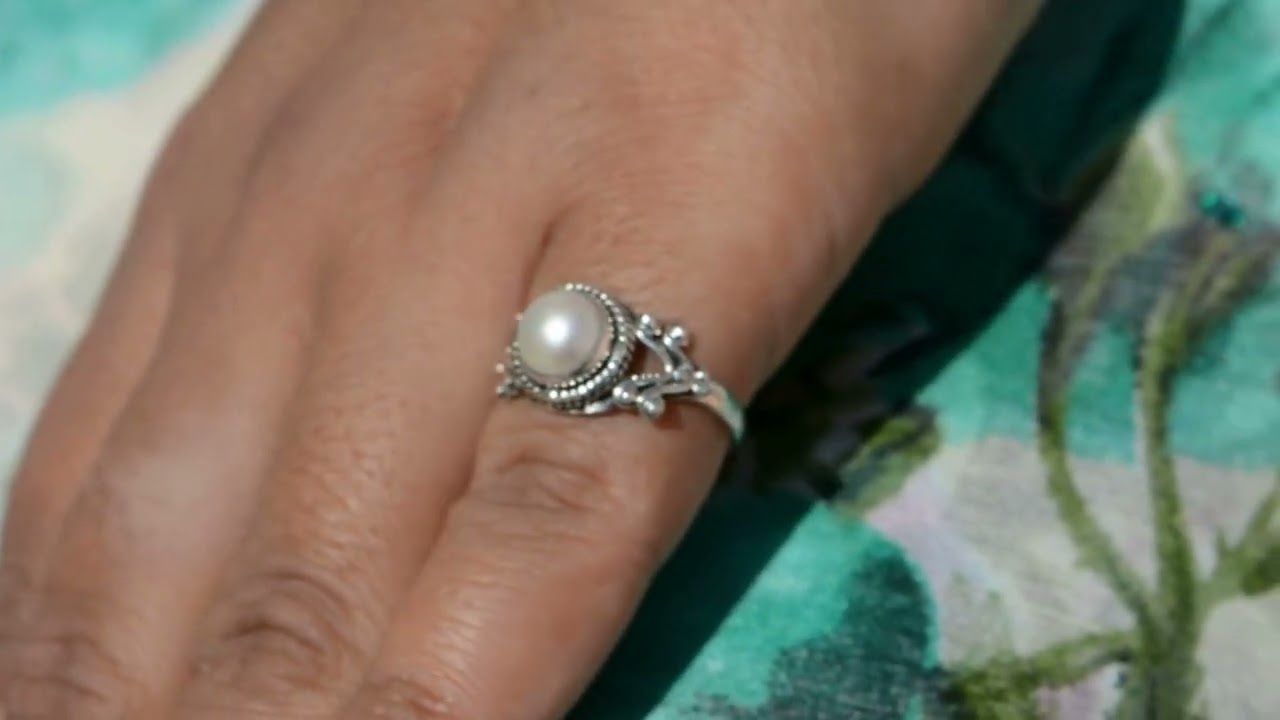 Dainty Pearl Ring Women, Stone Silver Ring, Pearl White Gemstone Ring, Pearl Sterling Silver Jewelry