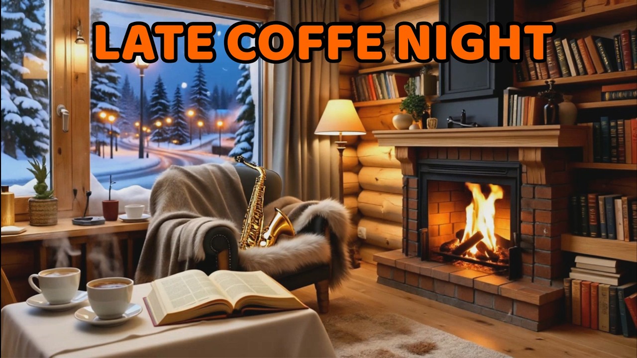 Cozy Smooth Jazz with Two Coffes Hot Cabin  ❄️ Winter Night Ambience | Relaxing Jazz