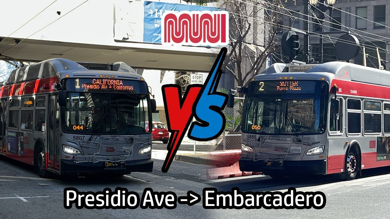 ⁴ᴷ БИТВА ЭП12 | SF MUNI Маршруты 1 против 2: Пресидио Авеню до Эмбаркадеро, какой из них быстрее?