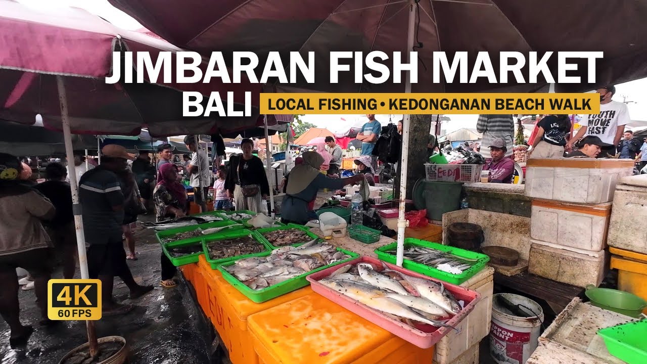 Bali Jimbaran Fish Market Walk | Fishing by the Beach 4K