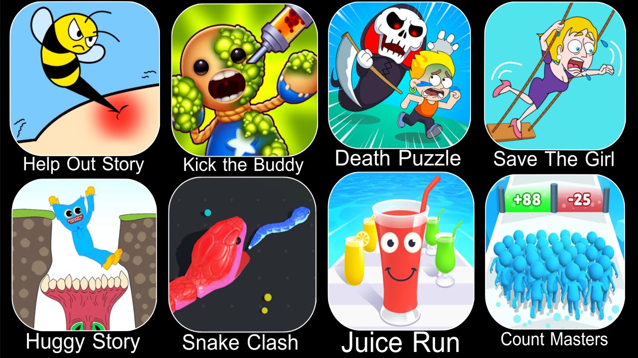 Huggy Story,Snake Clash,Juice Run,Count Masters,Help Out Story,Kick the Buddy,Death Puzzle
