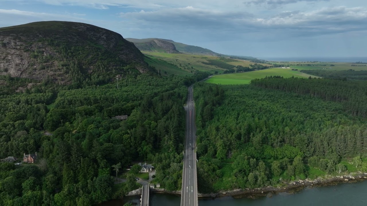 Loch Fleet and the Mound Sutherland drone aerial video clip The Mound00000356