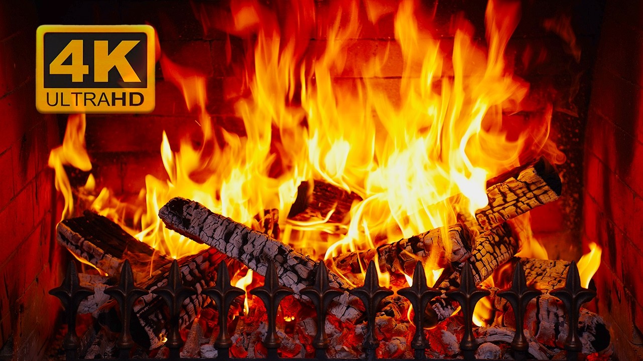🔥 Уютный камин 4K (12 ЧАСОВ). Камин со звуками потрескивания огня. Уютная атмосфера