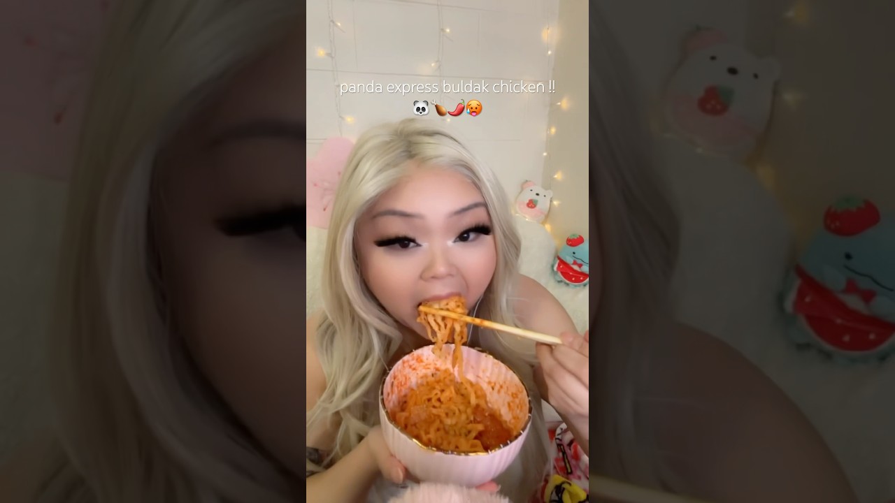 PANDA EXPRESS BULDAK CHICKEN AND NOODLES #asmr #mukbang #eatingsounds #buldak