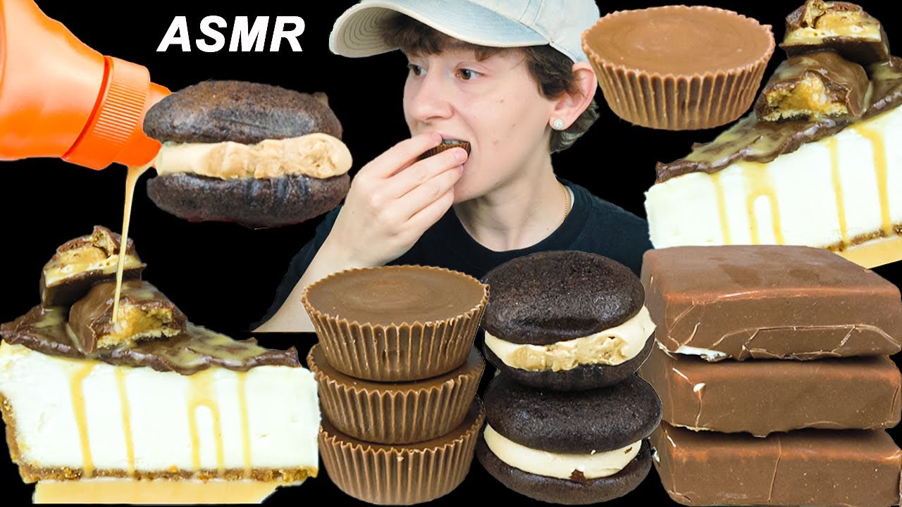 ASMR Chocolate Peanut Butter Desserts *Cheesecake, Reese's Big Cups, Cake, Klondike Ice Cream