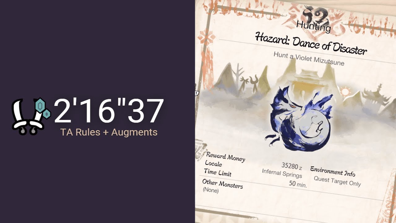 MHR Sunbreak PC | Hazard Violet Mizutsune 2’16”37 Dual Blades Solo (TA+Augments)