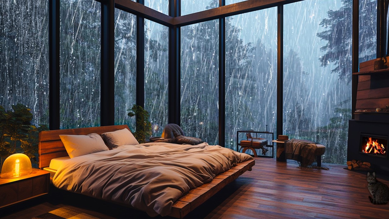 Regengeräusche zum Einschlafen – Perfekt Schlafen mit Starker Regen & Donner am Fenster 🌧️ ASMR
