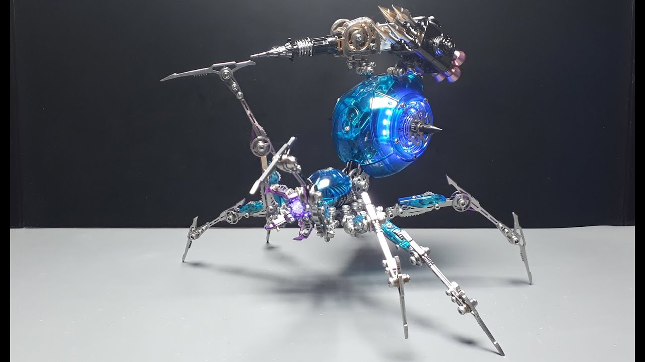 Mechanical Spider Assembly 3D Metal LED light Stainless Steel Puzzle Model Kit build review insect