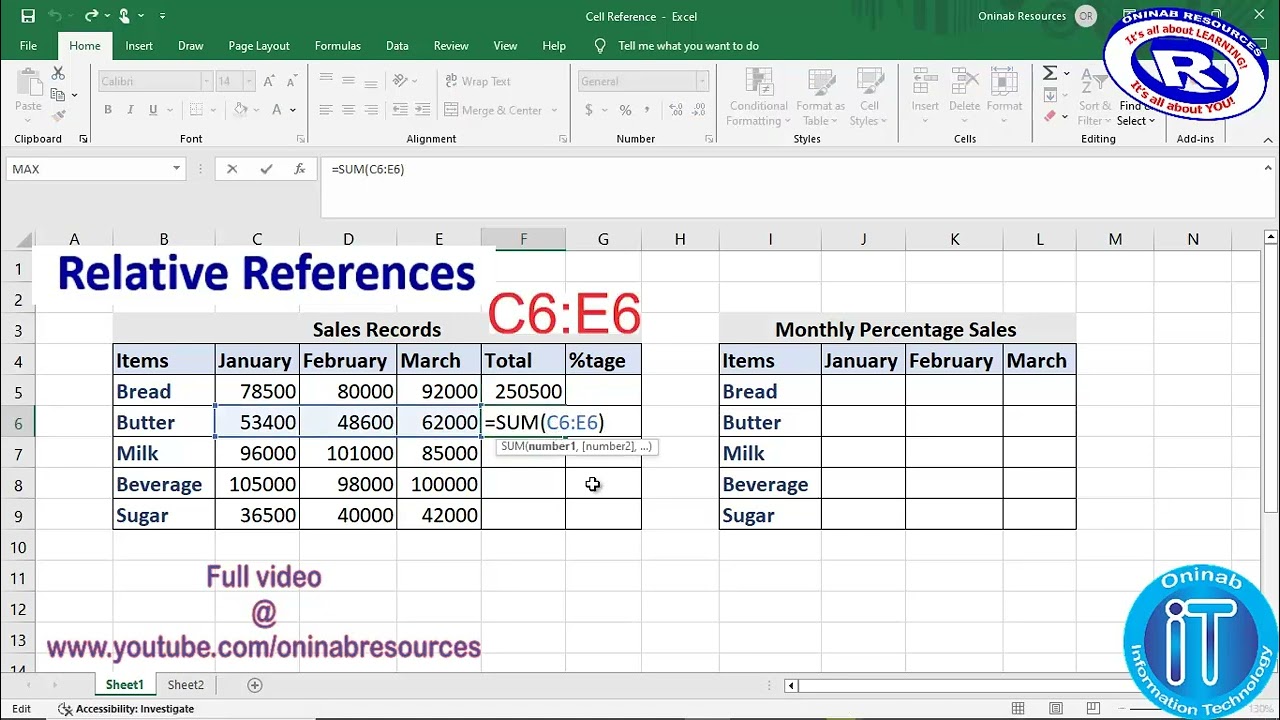 Relative Reference in Microsoft Excel