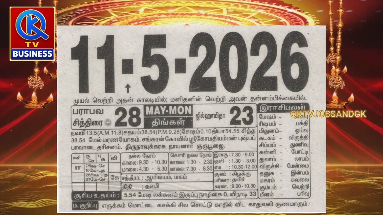 Panchangam, 11 May 2026 - Tamil Calendar #tamilnaduepaper  #panchangam #tamilpanchangam