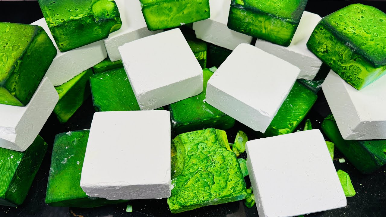 Green Dyed Gym Chalk Block Crush | Oddly Satisfying ASMR crushing 