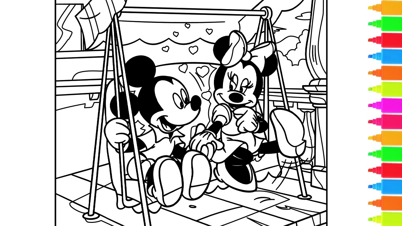 Disney Coloring Mickey Mouse & Minnie Mouse, Rain, Rain, Go Away 🌧, Ride a Bike | Coloring Pages