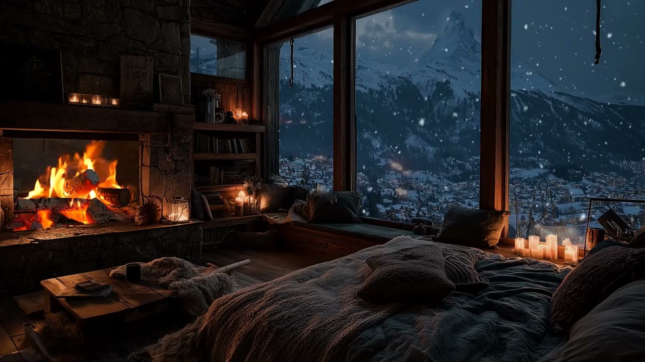 (No Ads) Peaceful Night Piano with Fireplace Ambience for Deep Rest