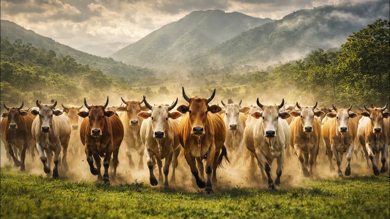 Herding the cows that roam the paths in search of fresh grass, a morning activity 