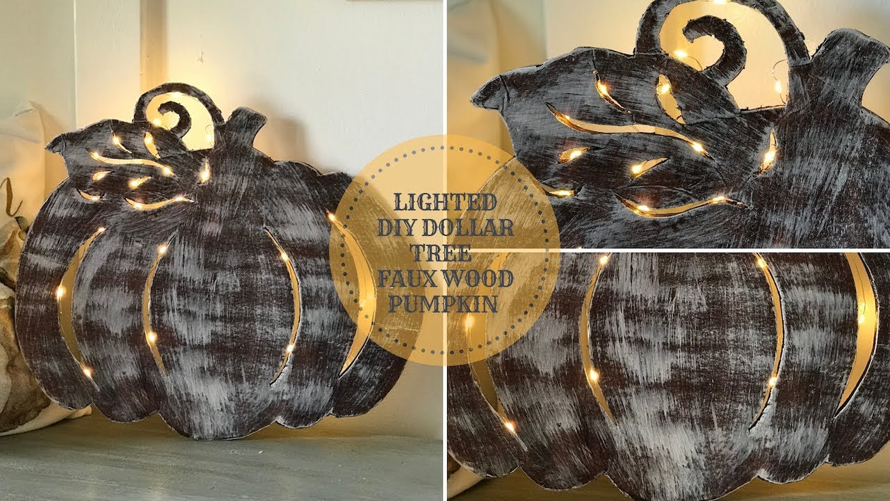 DIY DOLLAR TREE LIGHTED FAUX WOOD PUMPKIN|FALL DECOR