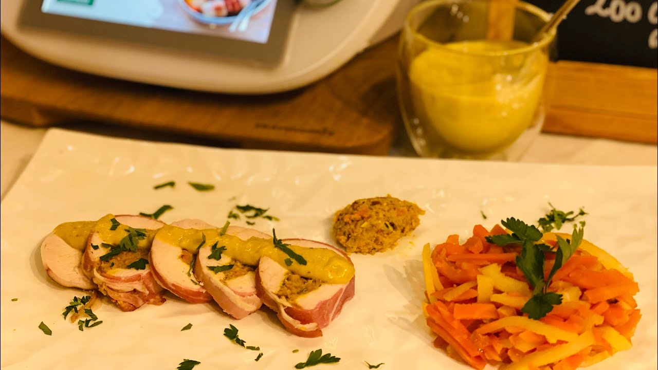 Thermomix/Ballotines de poulet farcies, julienne de légumes et velouté au riesling/Cookidoo