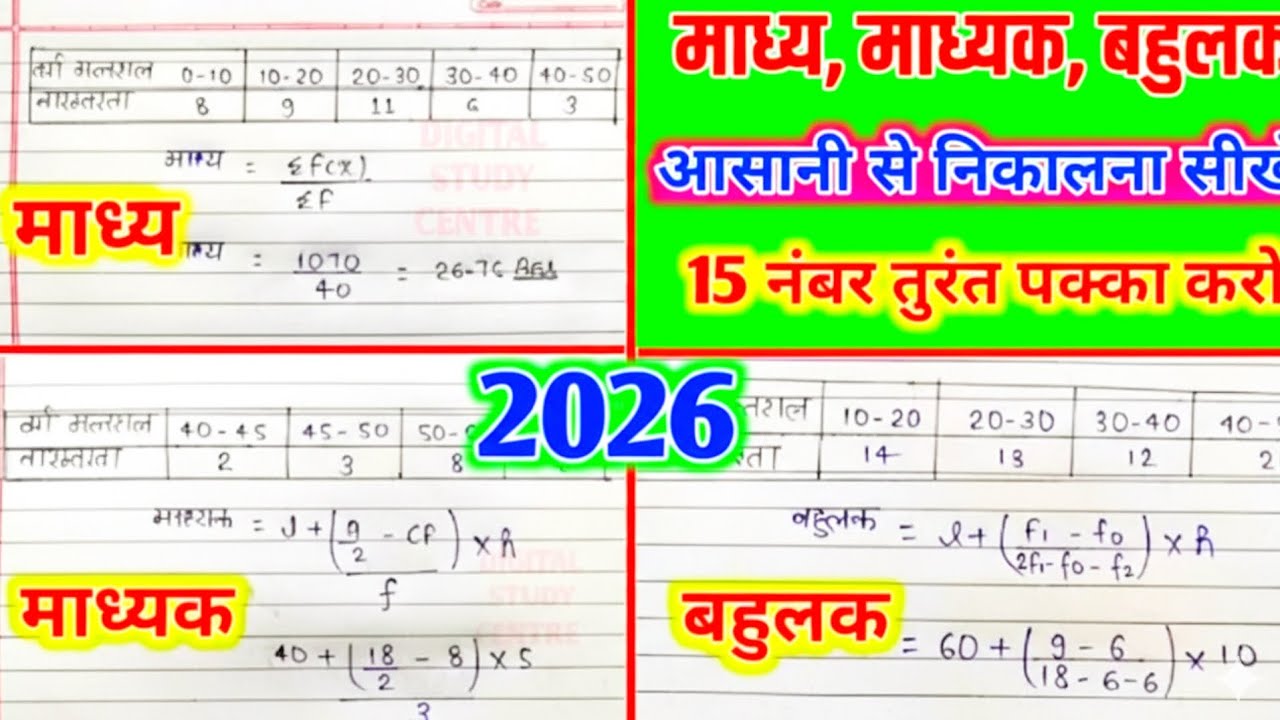 माध्य, माध्यक और बहुलक निकलने की ट्रिक | Madhya, Madhyak, Bahulak Kaise Nikale | 2 मिनट में निकालें।