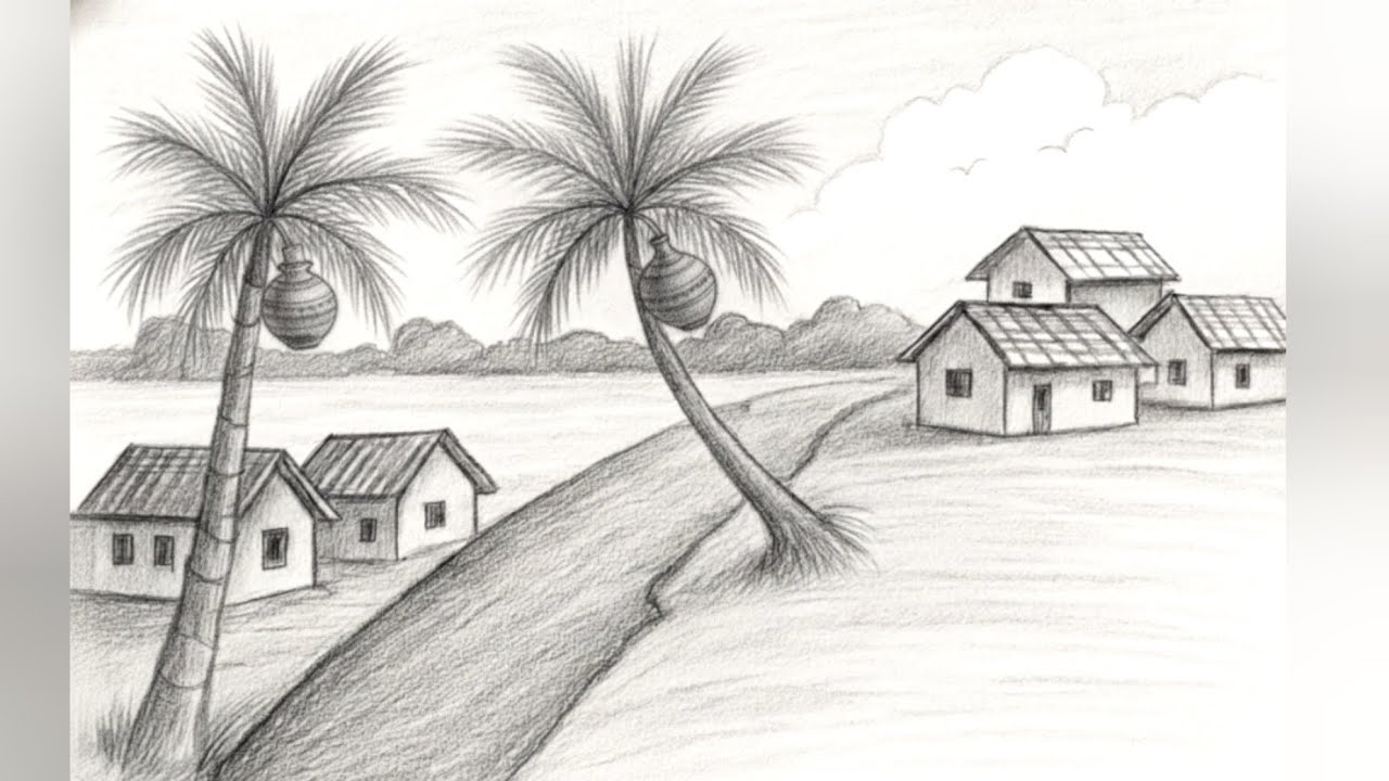 How to draw Scenery / Landscape by pencilsketch step by step||