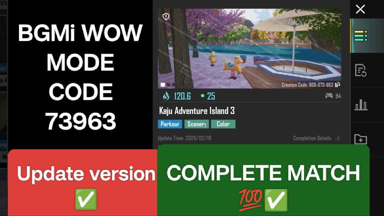 Wow 73963 wow Map/ Kaju Adventure Island 3 / Bgmi wow Parkour Map code 73963 map COMPLETE✅#Bgmi#Pubg