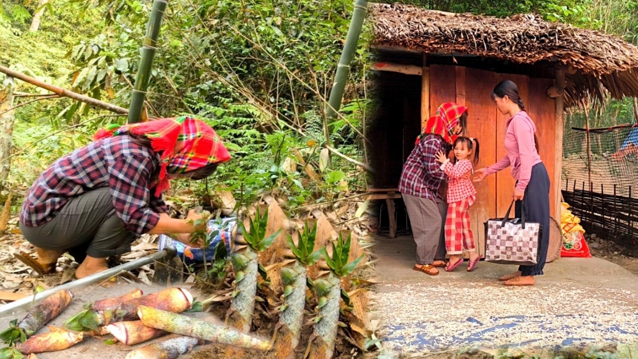 The younger sister, after searching for bamboo shoots, was delighted to see Bong and her mother.