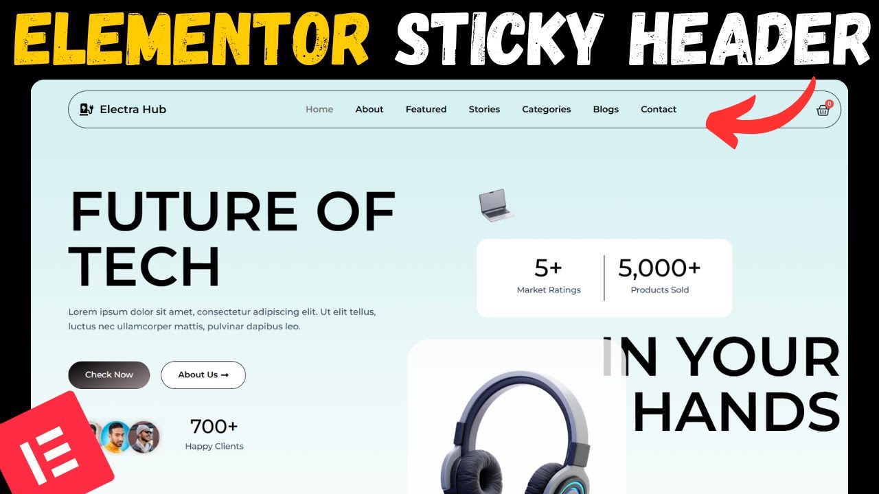 ⭐Руководство ELEMENTOR Pro: создание привлекательного липкого заголовка шаг за шагом | WordPress ...