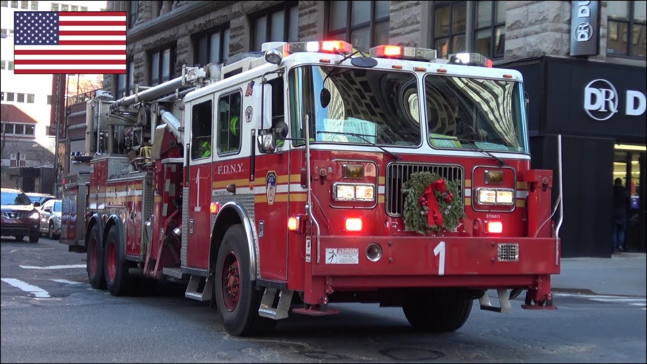 FDNY fire trucks responding compilation - horn, siren and lights