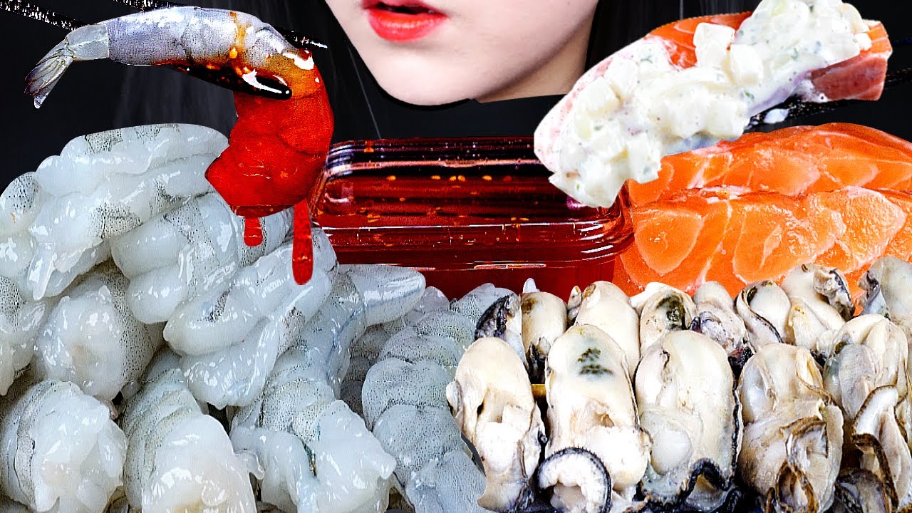 ASMR SALMON, OYSTER, RAW SHRIMP, SEAFOOD/연어 먹방, 굴 먹방, 생새우 먹방, 연어회 먹방, 해산물 먹방MUKBANG