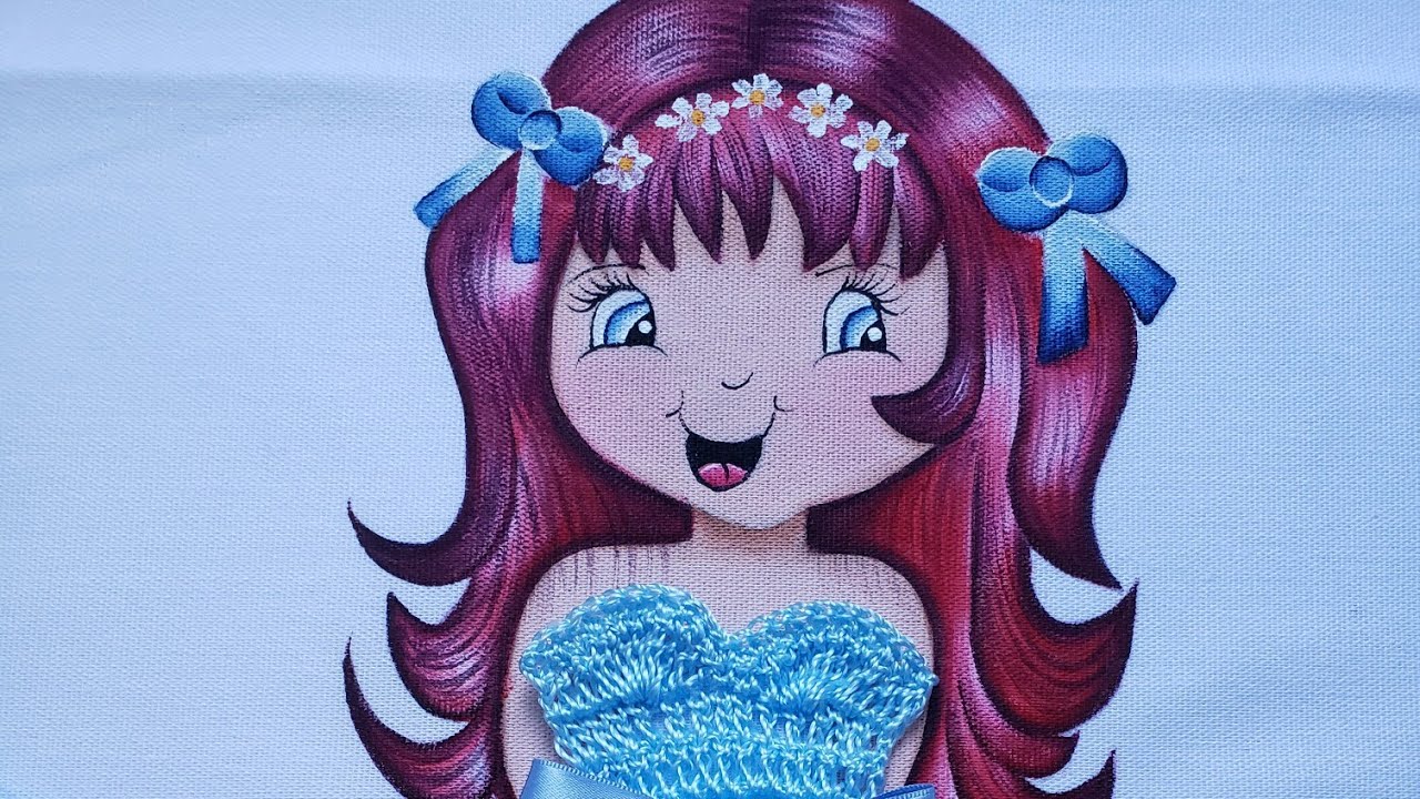 pintando bonequinha com cabelo vermelho.parte 1.