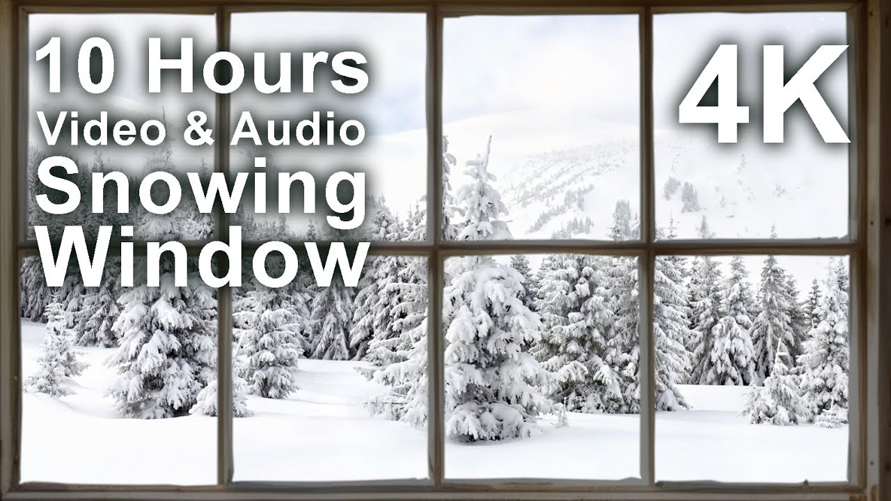 4K 10 hours - Snowing Window Scene like a Snow Globe - relaxing, gentle, calming