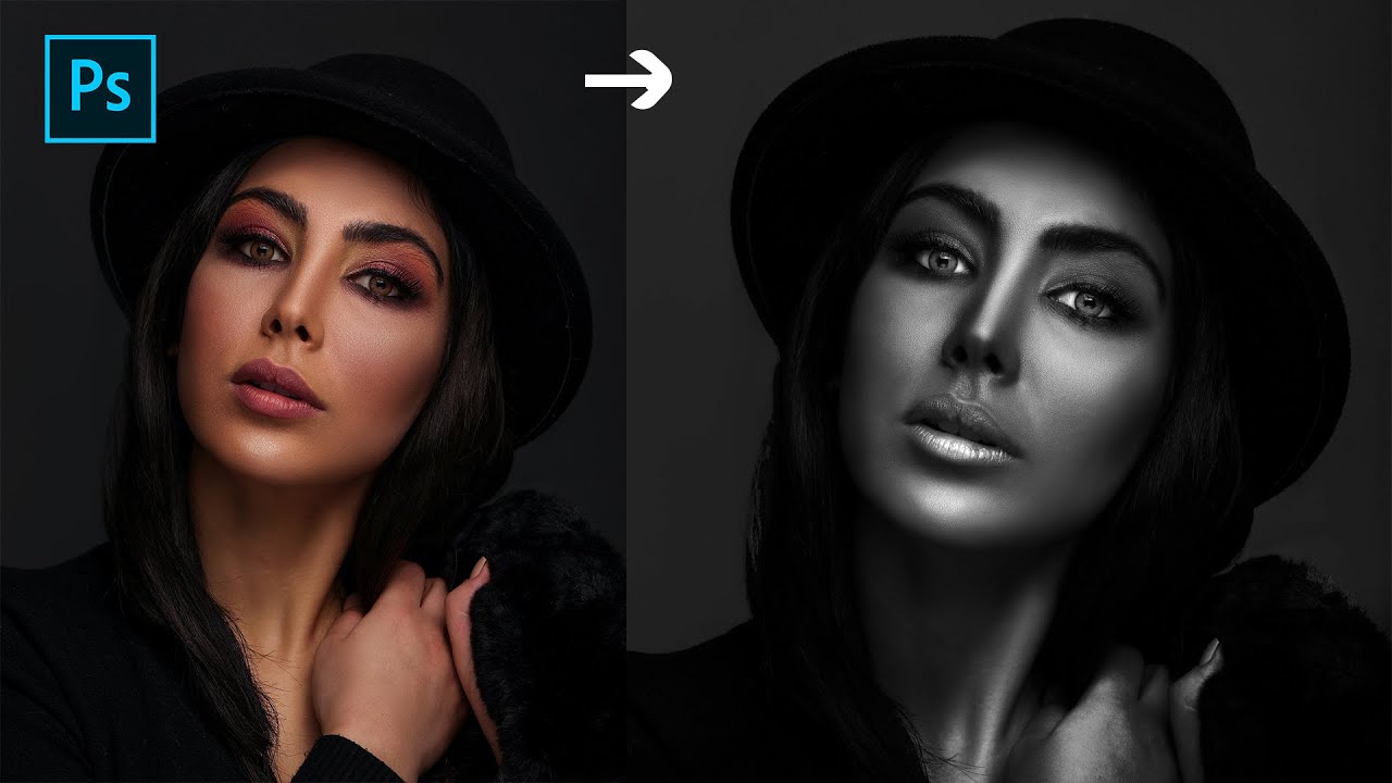 Photoshop Dark tone Portrait From Color Photos 👀 High-End Skin Black & White Portrait