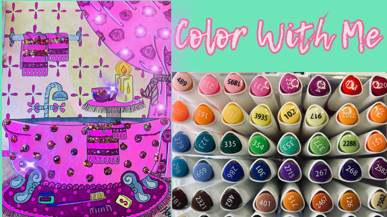 Color With Me (relaxing music)| Zendoodle Coloring Book| Ohuhu Alcohol Markers & Holographic Glitter