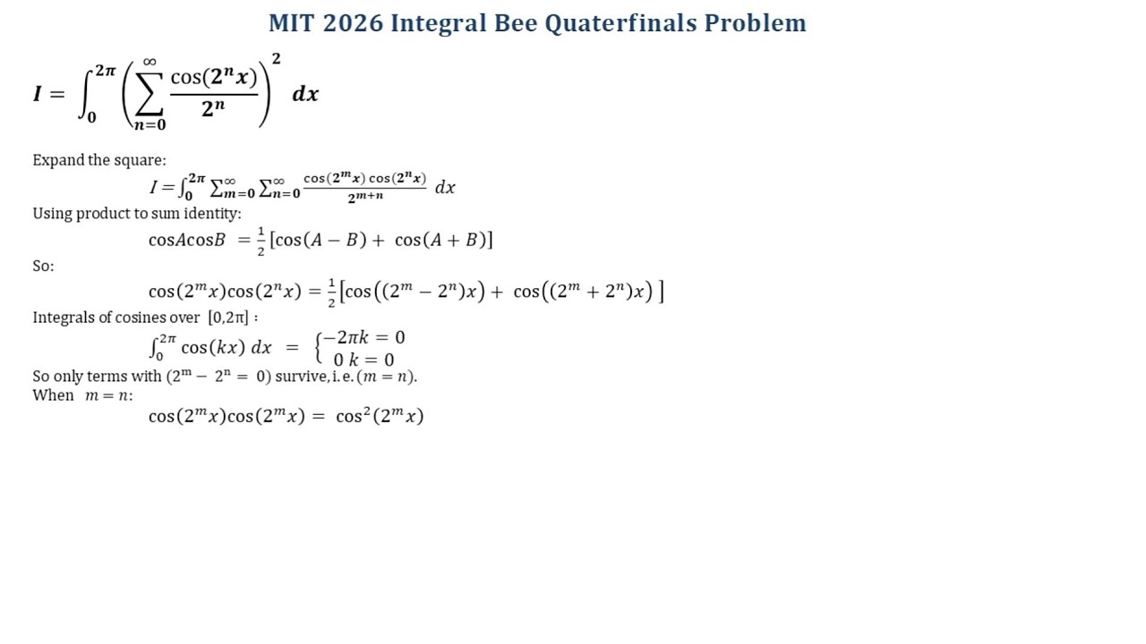 MIT 2026 Integral Bee Quarterfinals 2 | Squared Sum Problem