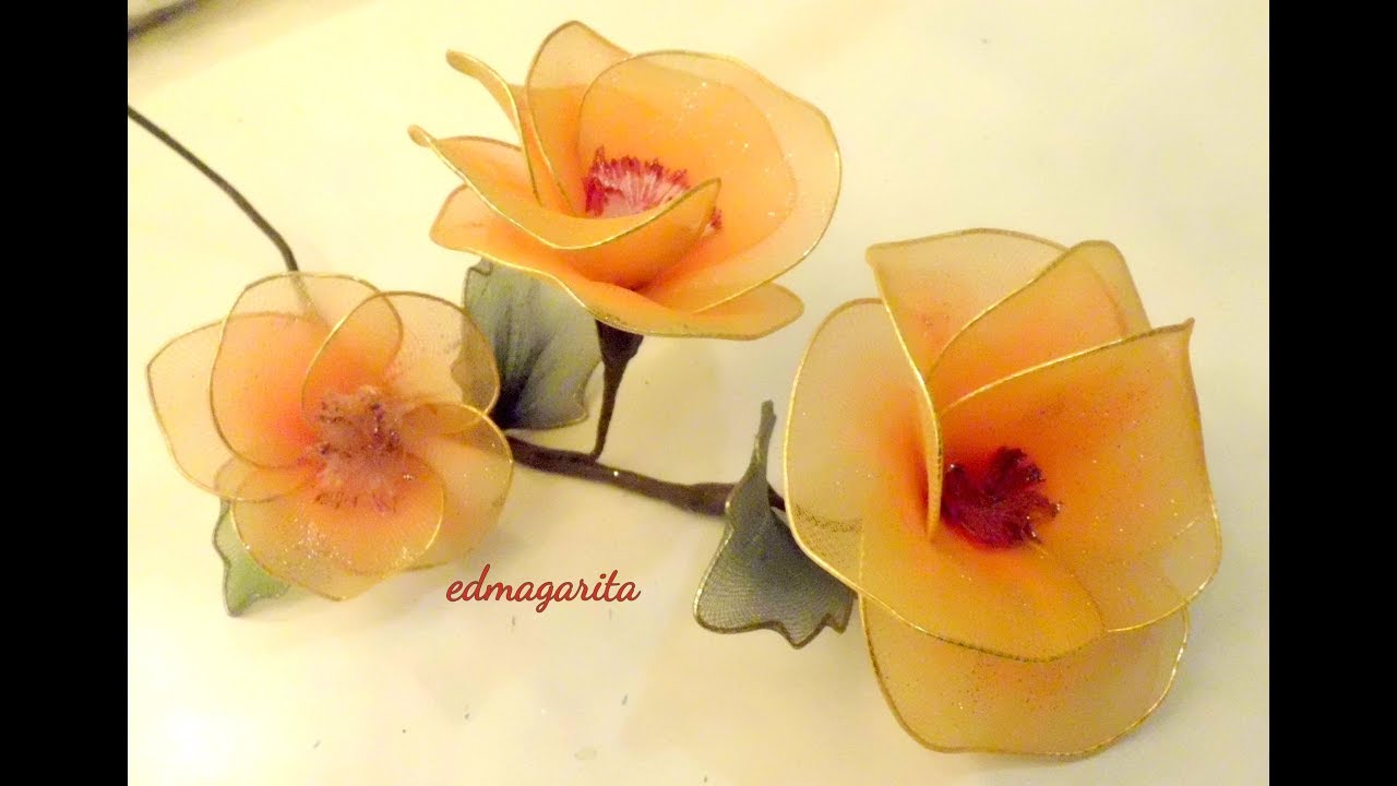 Flores de cinco pétalos con nylon  - Tutorial