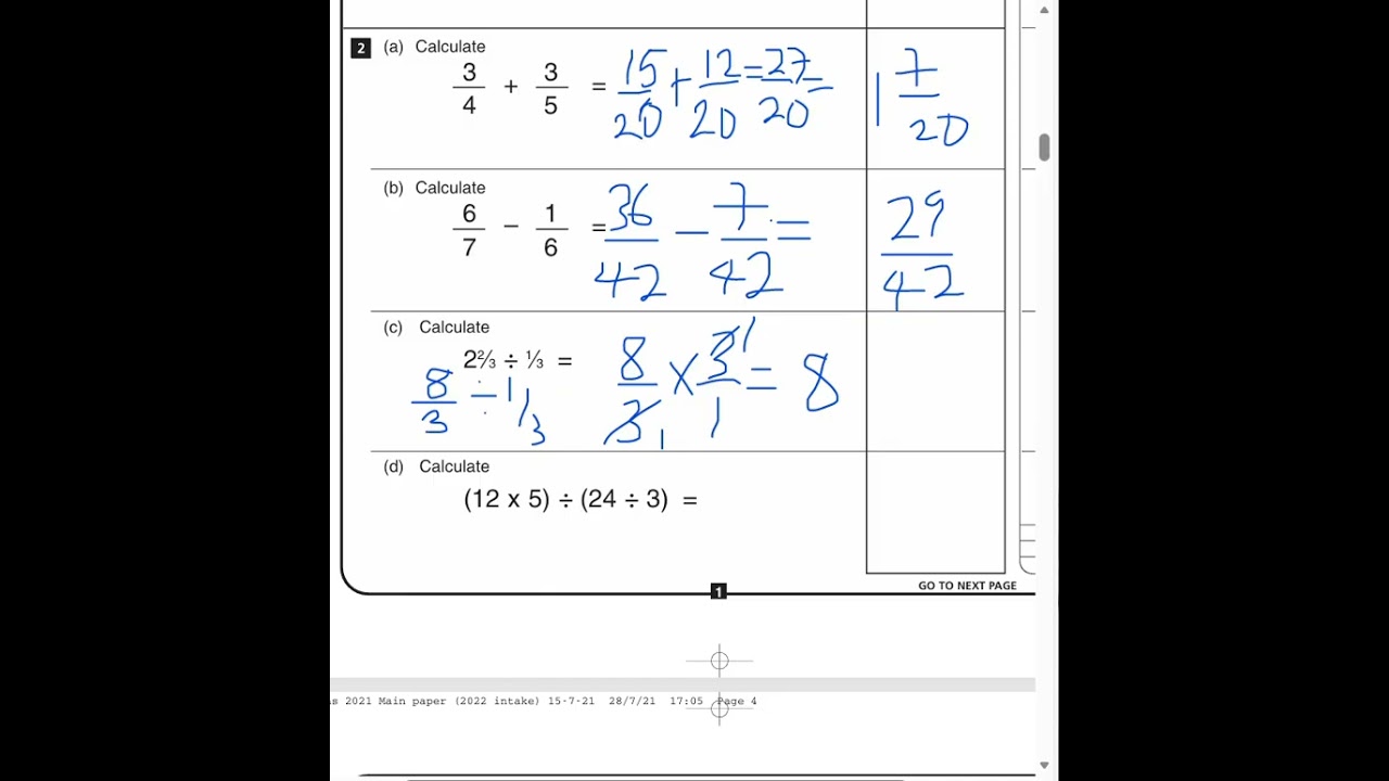 11+ Mathematics four operations of fractions and BIDMAS