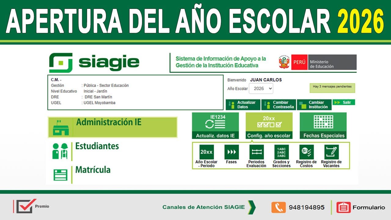Configurar y APERTURAR EL AÑO ESCOLAR 2026 en el sistema SIAGIE