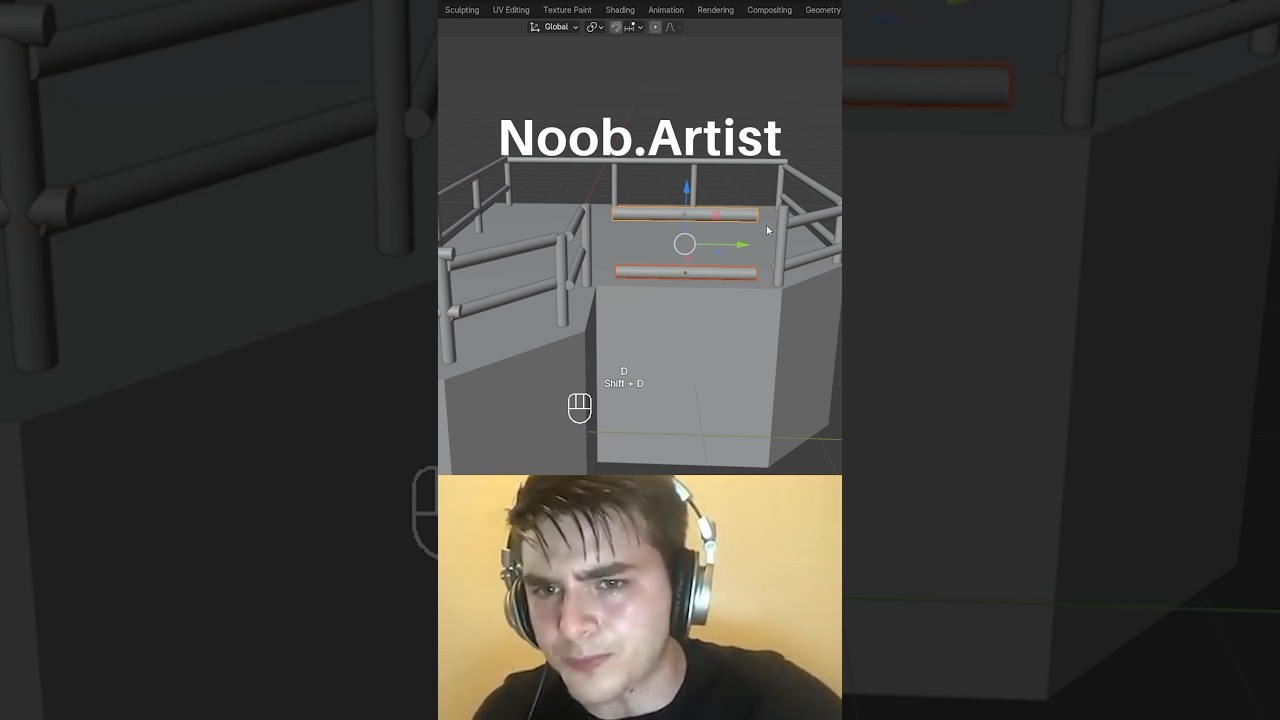 Noob vs Pro artist: creating handrails #blendertutorial #blender #blendercommunity #blender3d #b3d
