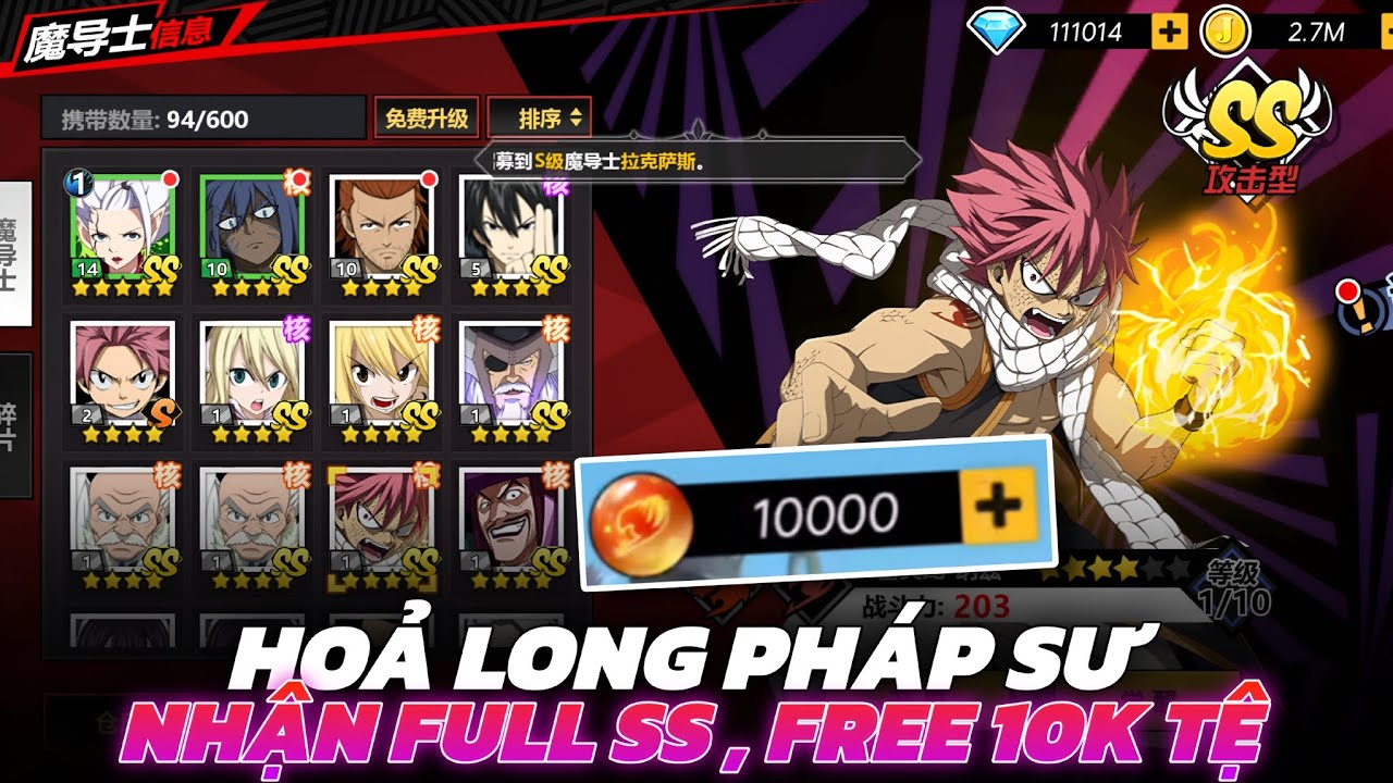 Hoả Long Pháp Sư - Game Fairy Tail Cực Hot Trở Lại Tặng Luôn Full Tướng Xịn , Free 10.000 Tệ !