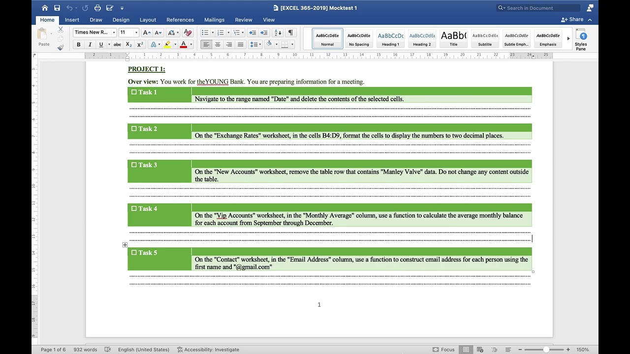 Excel 365/2019 | MOS Mock Test 1 | Project 1