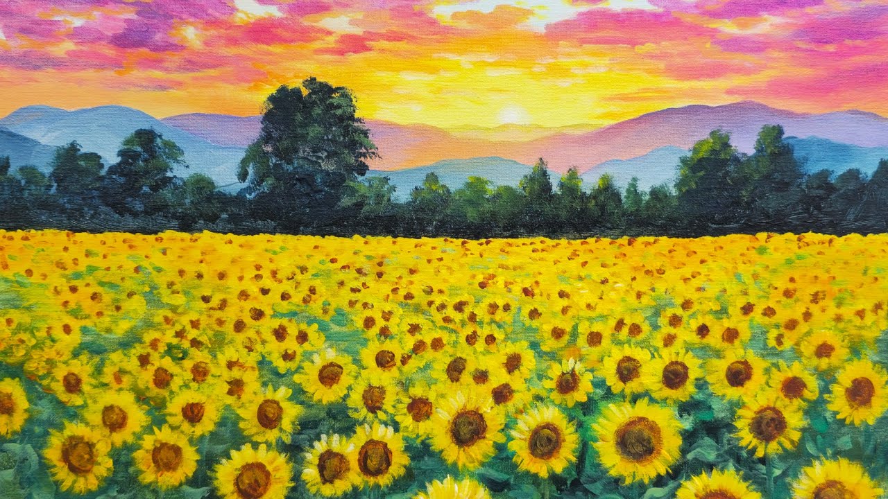 Sunflower Field Acrylic Painting LIVE Tutorial