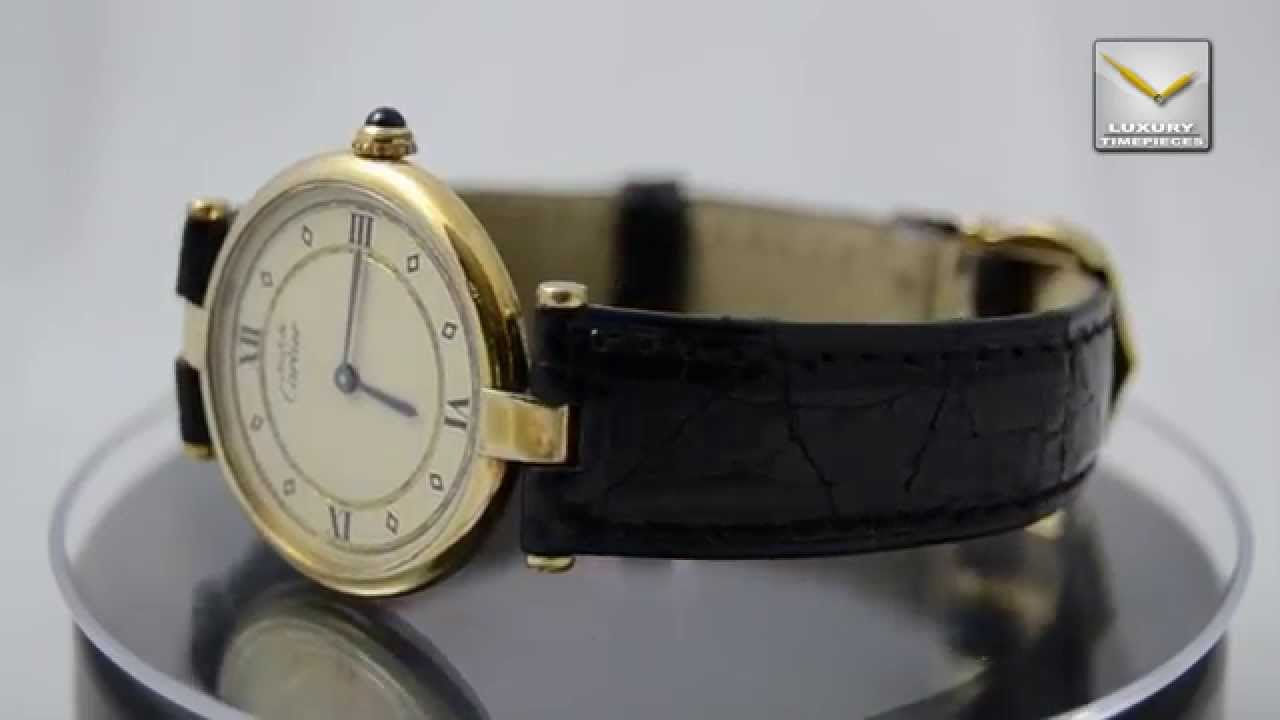 Must de Cartier Vermeil Ronde Cream dial with gold rings mens watch cal 90.06
