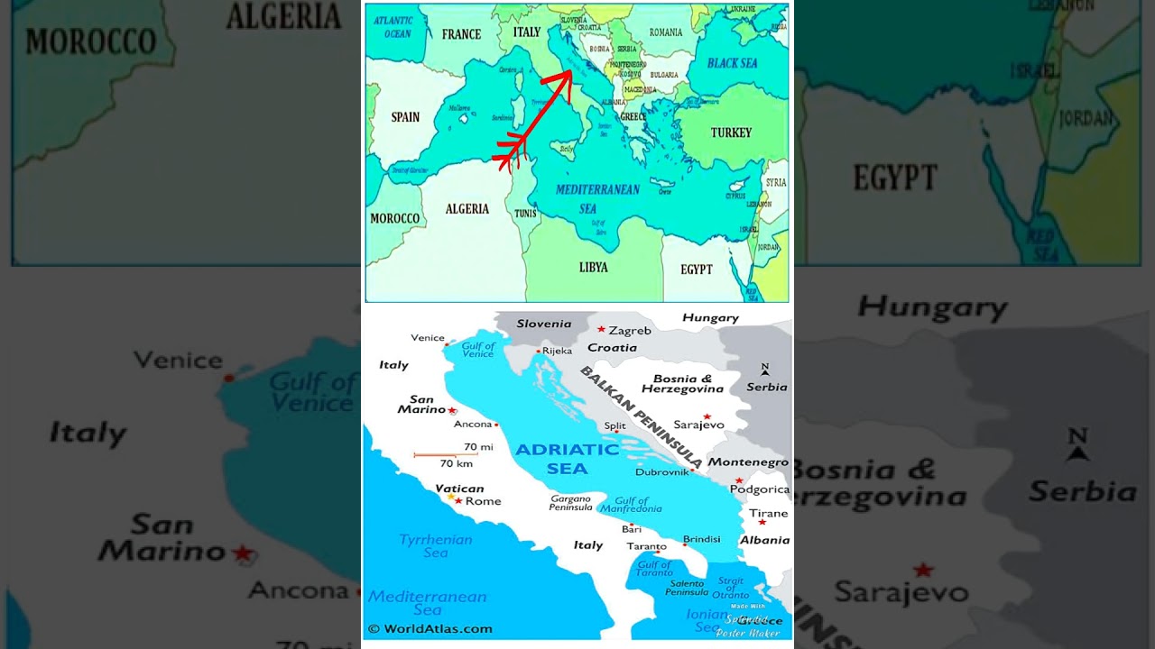 Adriatic Sea Map & Bordering Countries #shorts #viralvideo  #upsc 😊👍