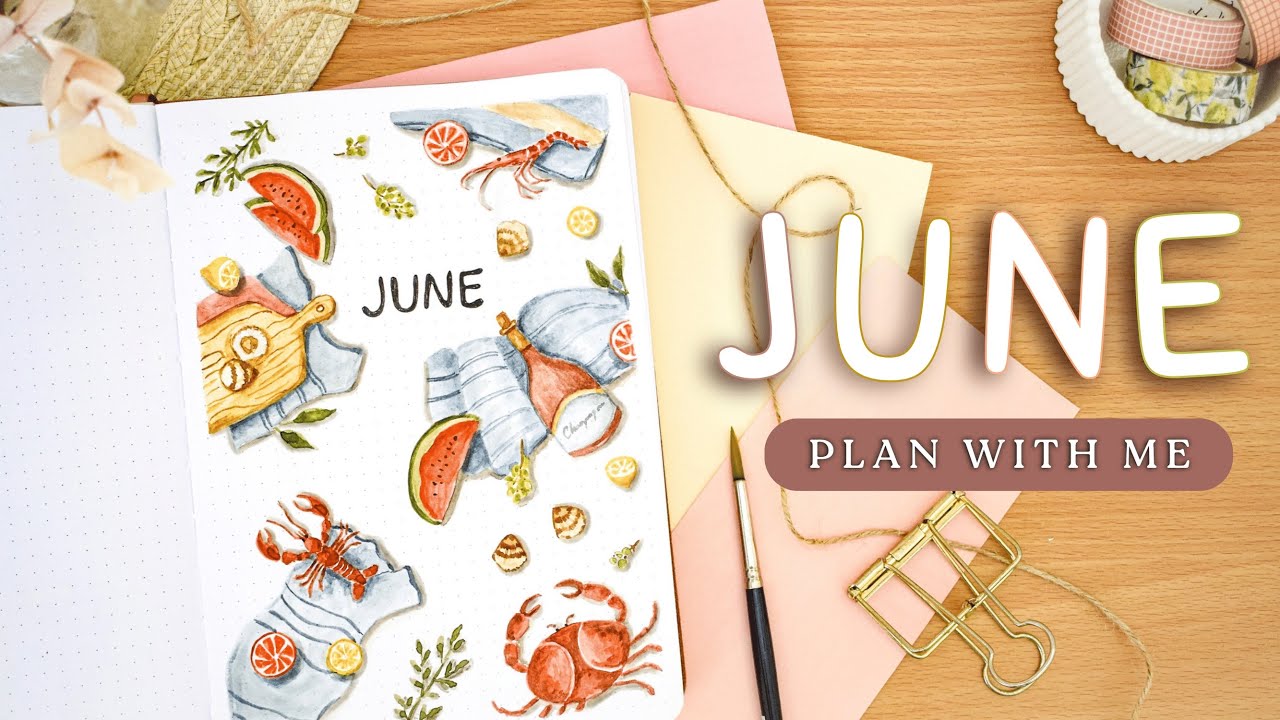Настройка Bullet Journal на июнь 2023 г. • ПЛАНИРУЙТЕ СО МНОЙ 🍊 летняя тема: фрукты и моллюски