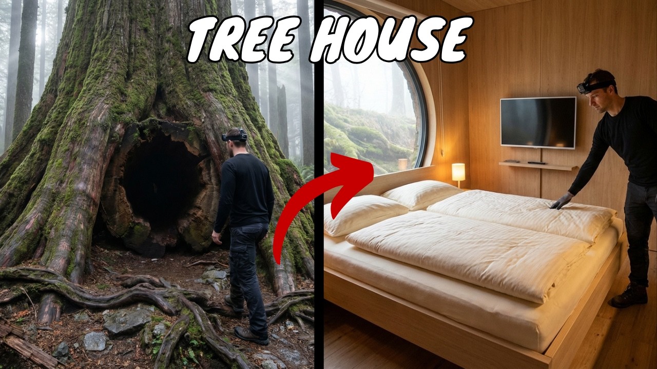 Amazing Custom Tree House Build! DIY Modern House from Huge Tree