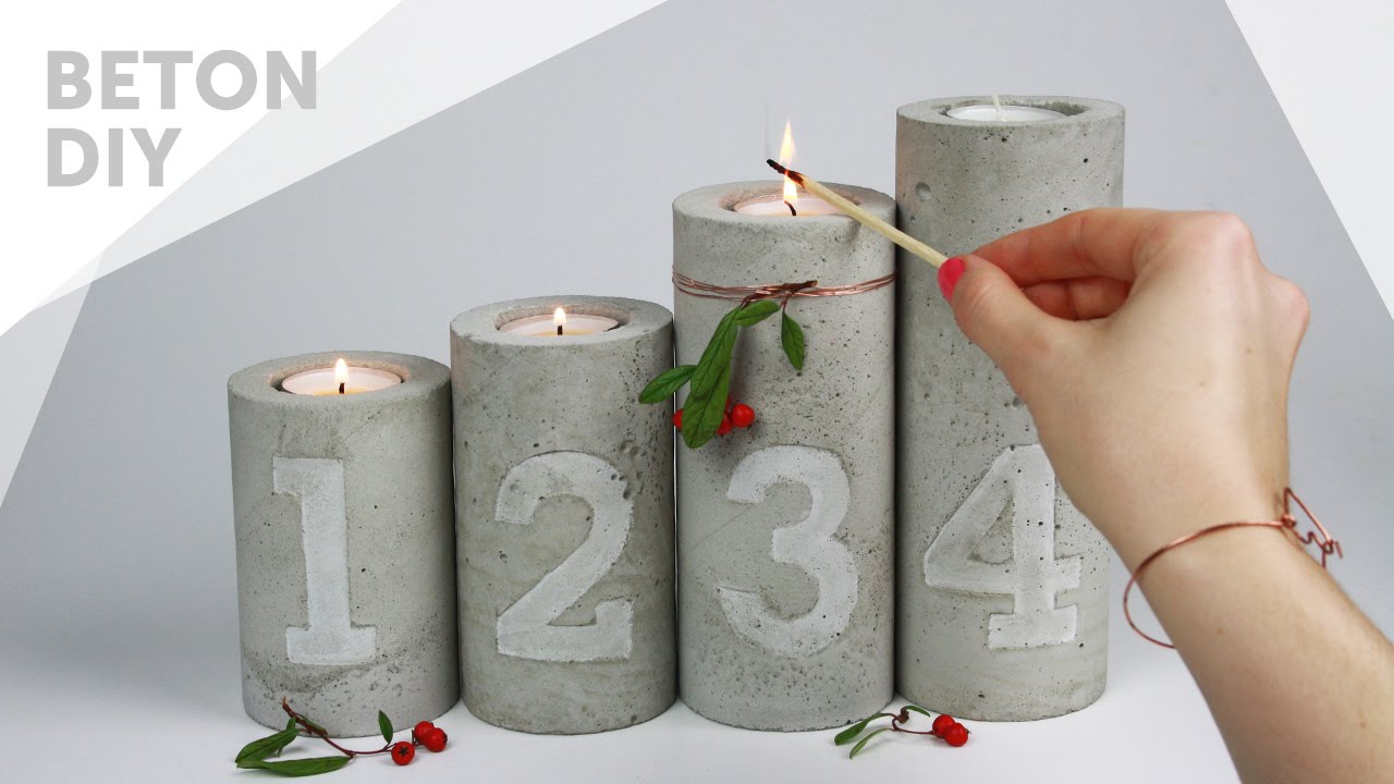 DIY//Beton Kerzenständer mit Zahlen Prägung | Adventskranz | concrete candle holders with embossing