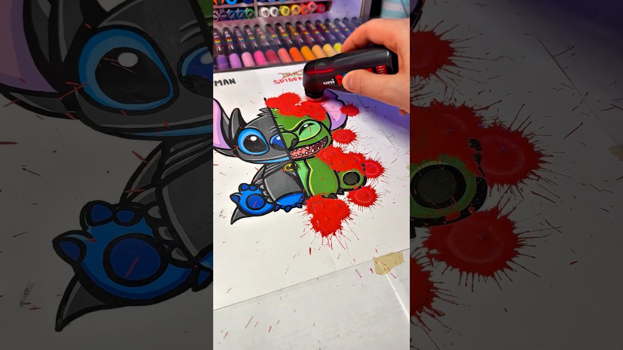 Drawing STITCH + Spider-Man💙🕷️