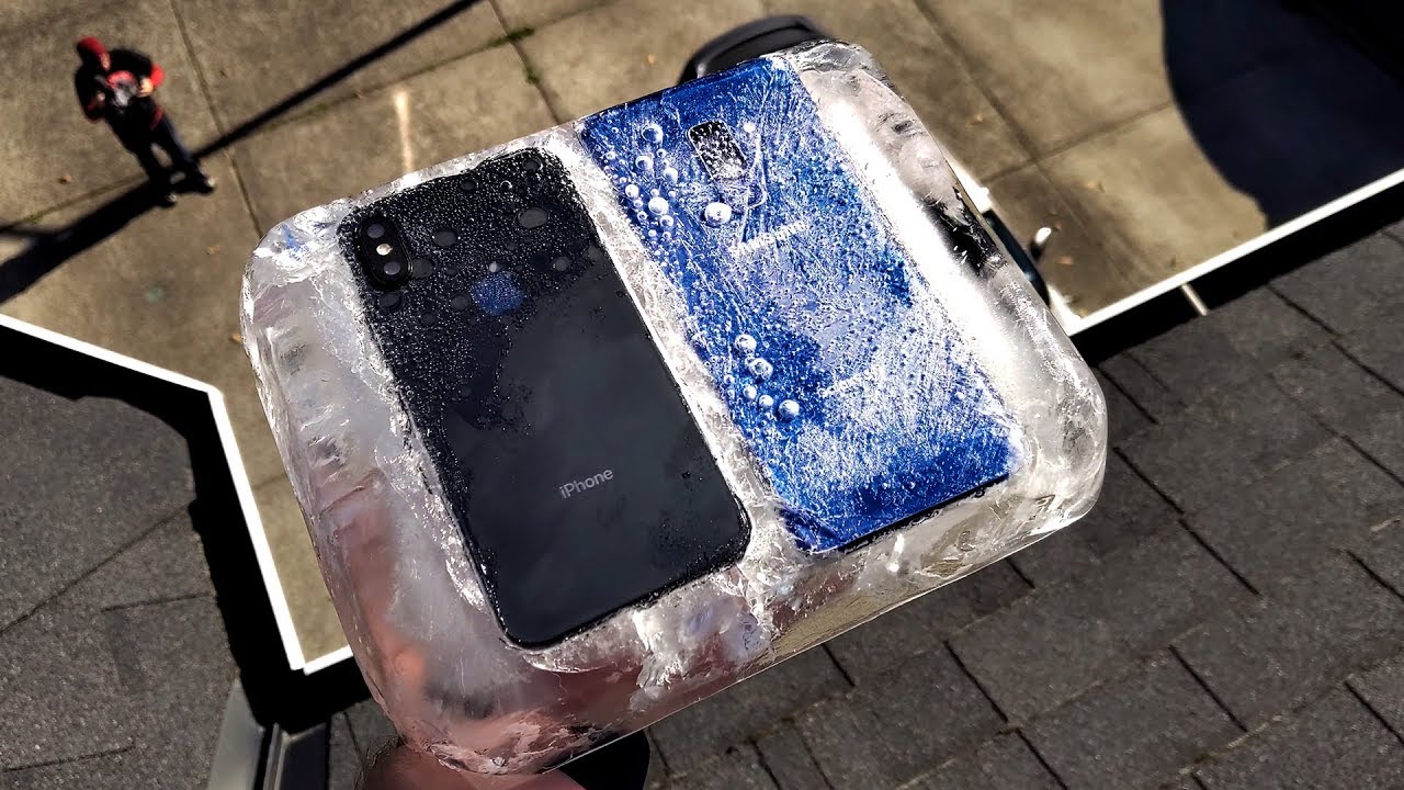 iPhone Xs vs Galaxy S9+ Frozen in ICE Drop Test!